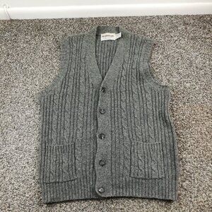 Vintage McGregor Vest Cardigan Sweater Wool Blend Cable Knit Gray Mens Large